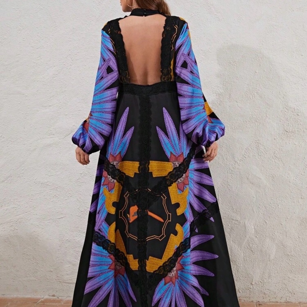 ISELACOS x SHEIN floral maxi mock neck cut out dress mesh deep v neck 2x 2xl 20 - Picture 2 of 13